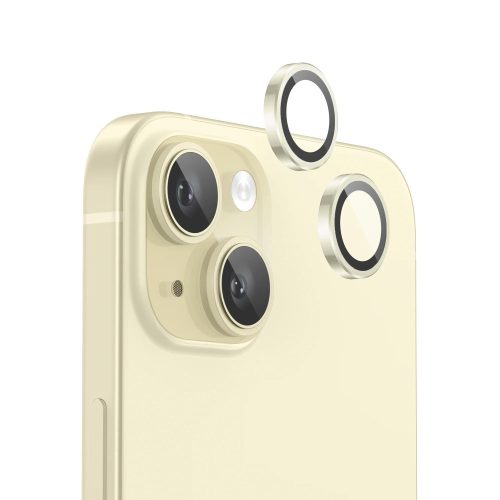 Applikátoros sárga kamera védő 9H iPhone 15, 15 Plus