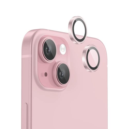 Applikátoros rózsaszín kamera védő 9H iPhone 15, 15 Plus