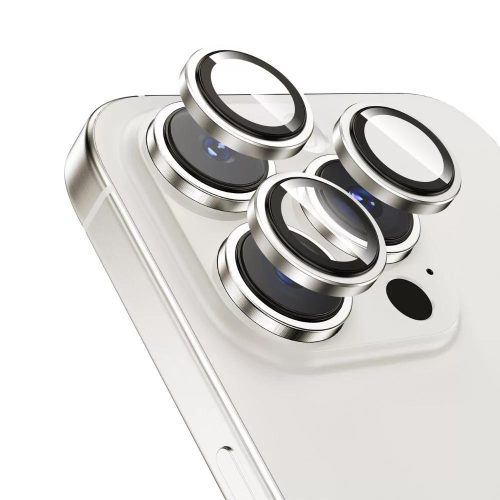 Applikátoros ezüst kamera védő 9H iPhone 15 Pro, 15 Pro max