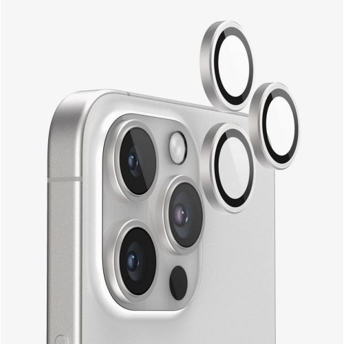 Applikátoros fehér titán kamera védő 9H iPhone 16 Pro, 16 Pro max 