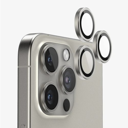 Applikátoros natúr titán kamera védő 9H iPhone 16 Pro, 16 Pro max 