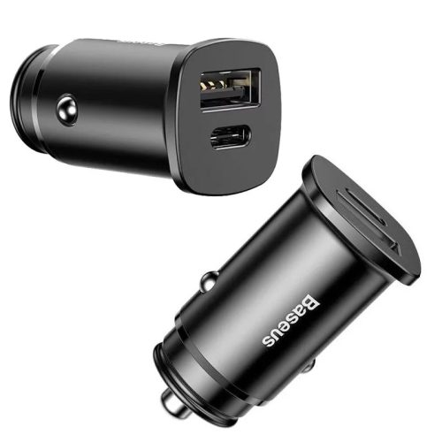 USB-A/USB-C autós töltő 30W , fekete